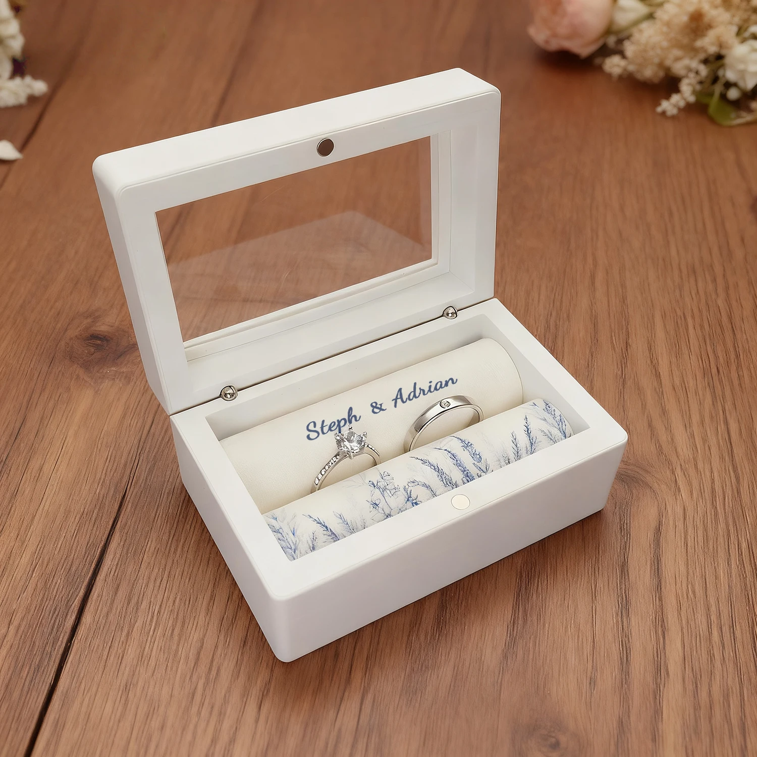 شخصية خاتم الزواج حامل الصندوق مخصص حفل زفاف خاتم صندوق أبيض مخصص اسم خاتم مربع شخصية عالية الجودة #5