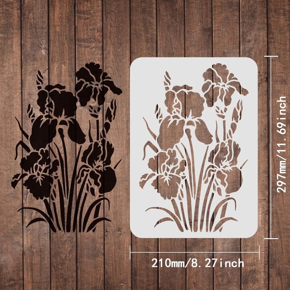 Iris Stencils 11.7x8.3 inchPlastic Flowers Drawing Painting Stencils Flower Floral Wall Stencils Reusable Stencils for Painting