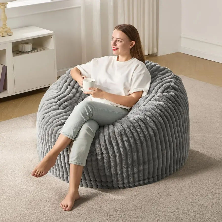 

3ft Bean Bag Chairs for Adults Large Beanbag Chair with Stripe Plush Cover Big Bean Bag Chair for Living Room Bedroom Dorm Offic