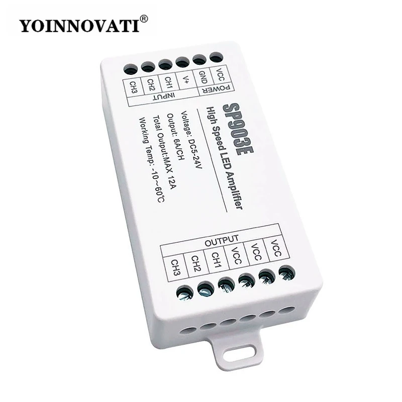 SP903E RGB LED Amplifier High-Speed Signal Repeater for 5-24V Addressable LED Strip Fix Fading Extend Colorful Lighting Effects