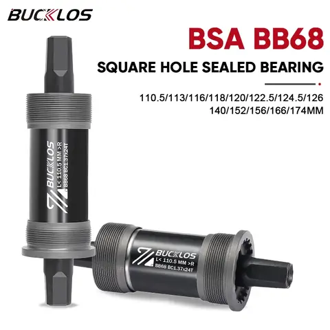 BUCKLOS 자전거 밑면 브래킷 BSA BB68 밀폐형 베어링 자전거 사각형 스레드 밑면 브래킷 중공 축 113/120/122.5/126/140mm