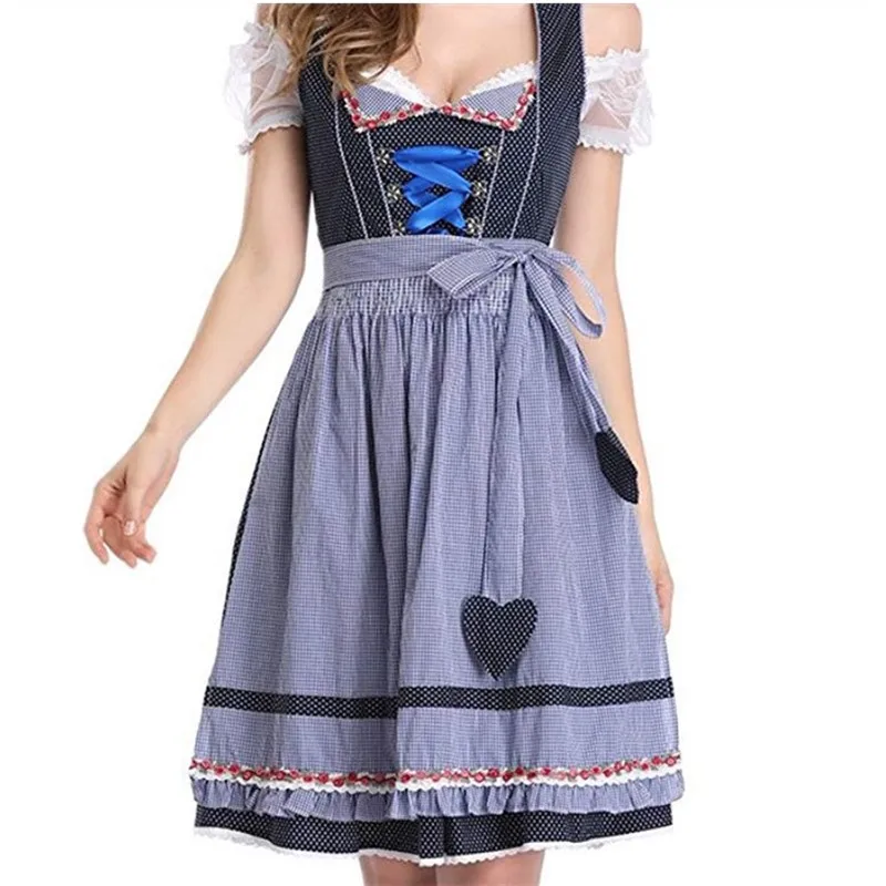 

Vintage Historical Traditional German Oktoberfest Bavaria Traditional Beer Girl Maid Plaid Bandage Cosplay Dirndl Costume Dres