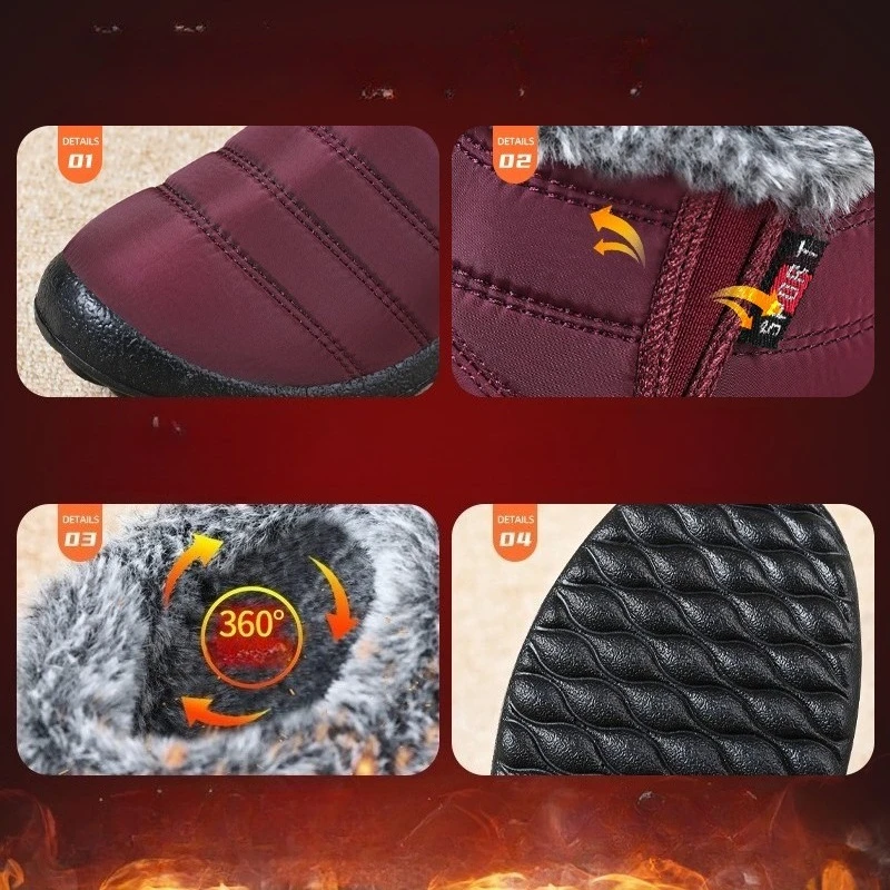أحذية نسائية شتوية للثلج مبطنة بالصوف دافئة سهلة الارتداء، أحذية مسطحة كاجوال مريحة للارتداء اليومي #6