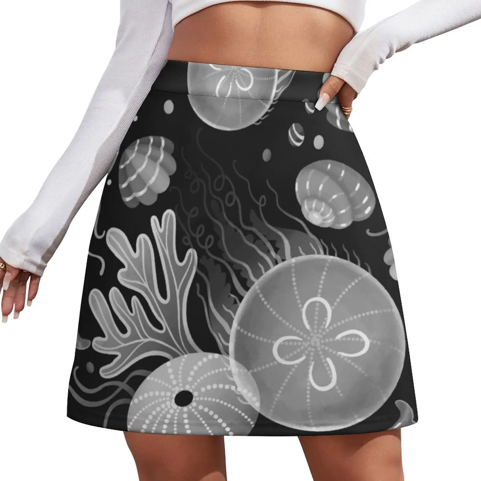 Ocean life - black and white Mini Skirt new in external clothes skirts for woman mini skirt for women