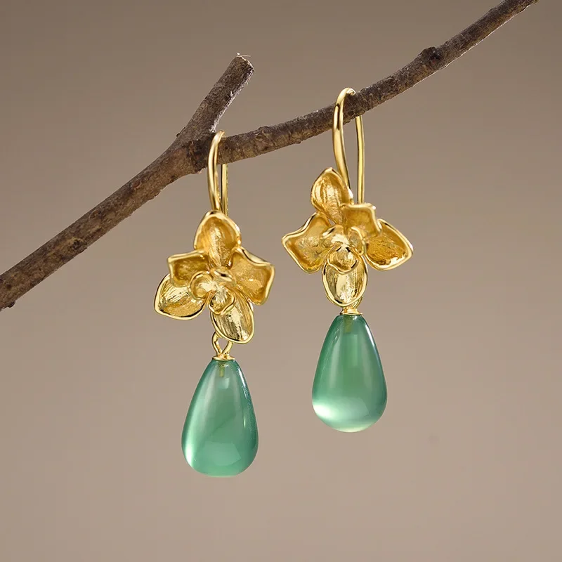 Butterfly Orchid Water Drop Eardrops Retro Style Women's New Ear Accessories Fashion Jewelry