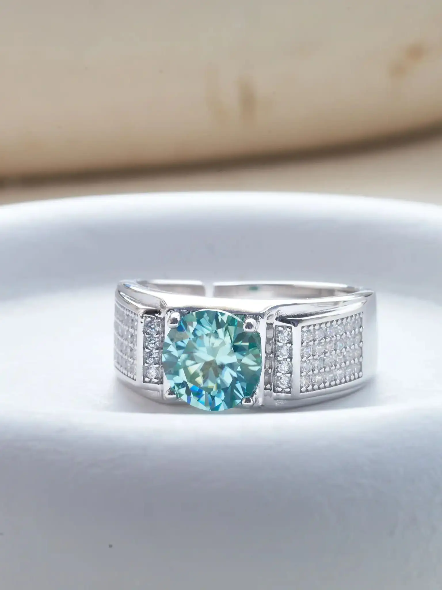 Real 1.0 Carat Moissanite Ring For Men Pure Solid 18K White Gold Rings D Color Diamond Engagement Wedding Ring Jewelry Gift