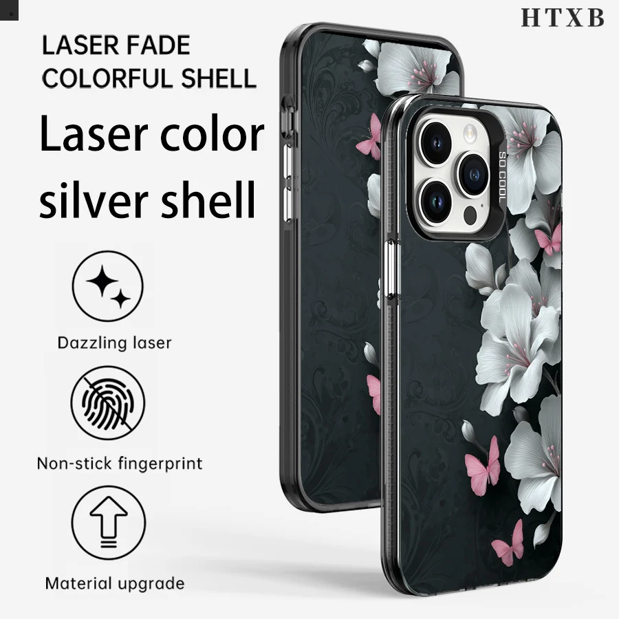 暗い背景の花と蝶のダンス iPhone 17～11 Pro Max Plus用電話