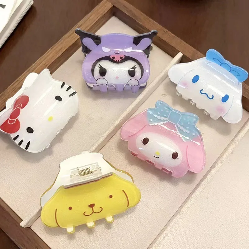 

Kawaii Hello Kitty Hair Clip Acrylic Cute Cartoon Children Hair Accessories Student Shark Clip Women Supplies Gift Wholesale