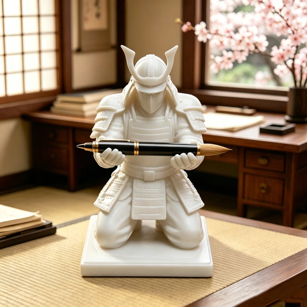 Kneeling Samurai Pen Holder Figurine