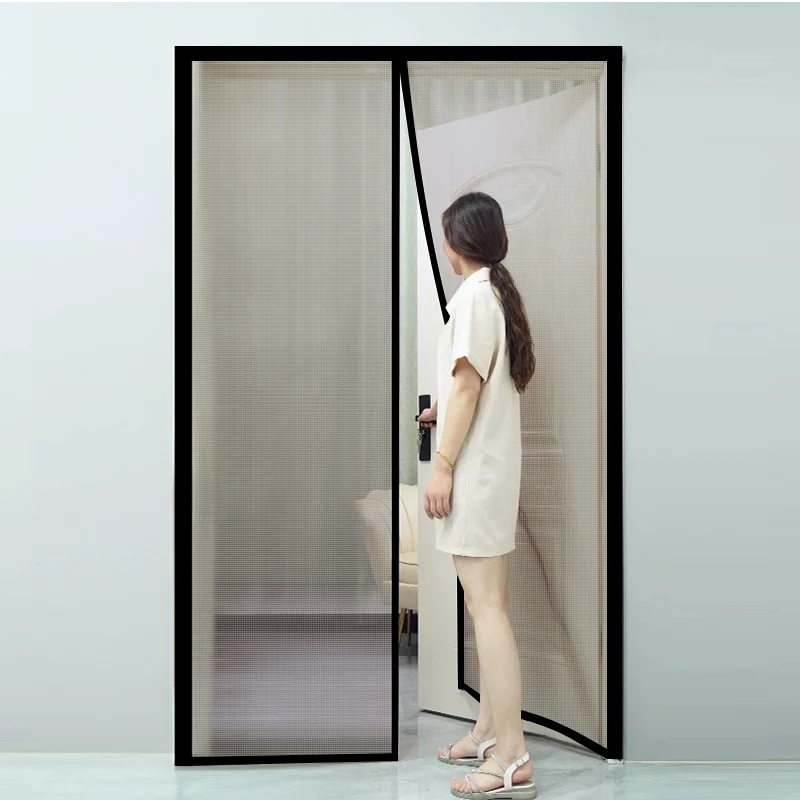 High-Quality Magnetic Mosquito Screen Door Curtain Black Self-Adhesive Mesh with Strong Magnetic Seal, Ideal for Home Protection