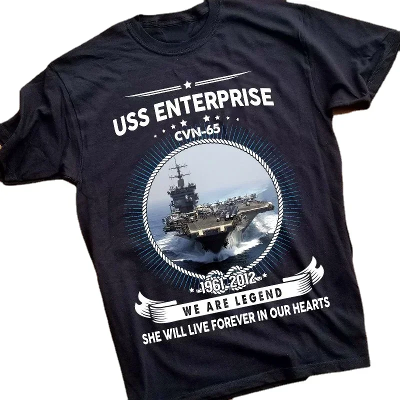 Mens T Shirt Summer Cotton Short Sleeve O-Neck .USS Enterprise CVN 65 Nuclear-powered Aircraft Carrier Printed T-Shirt. S-5XL