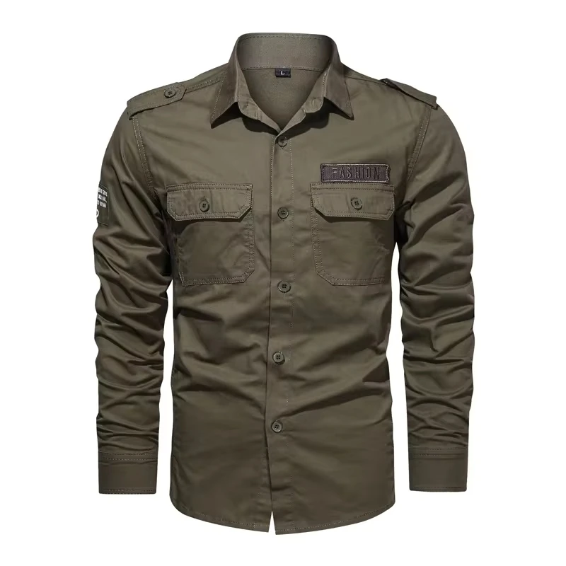 

New Solid Color Shirt Men's Loose Long-sleeved Pocket Shirt Trendy Handsome Casual Versatile