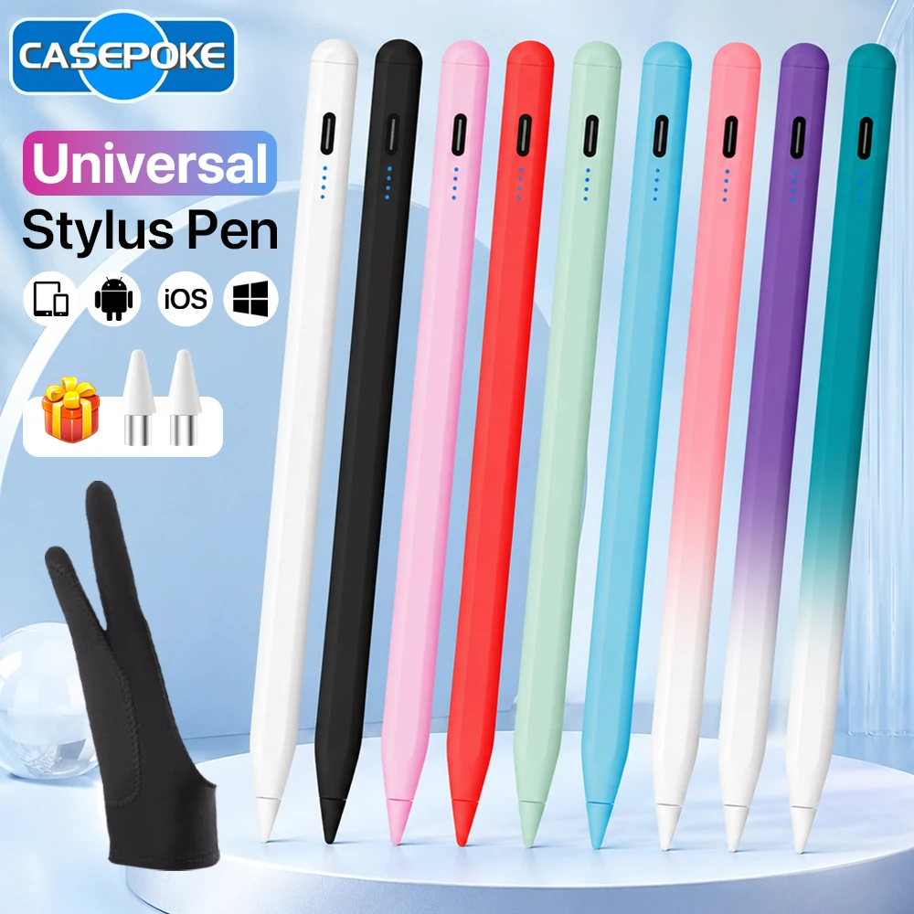 

New Universal Magnetic Capacitive Stylus Pen 4 LED Indicator No Bluetooth Drawing Pen for iOS Android Windows Glove & Spare Nibs