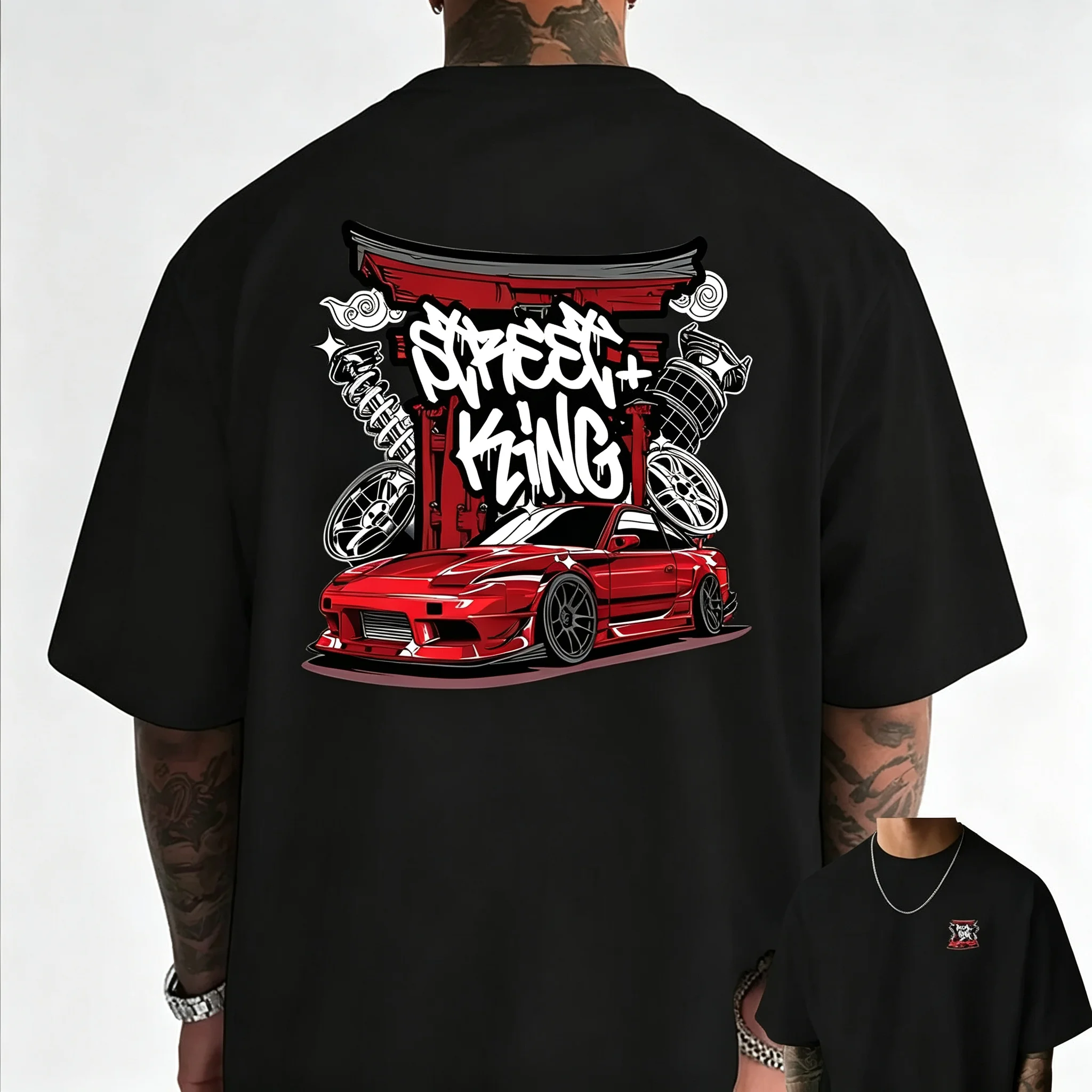 2026 New JDM Family Matching Unisex Oversized T Shirt Retro Drift Car Wheel Graffiti Graphic Back Print Streetwear Tops
