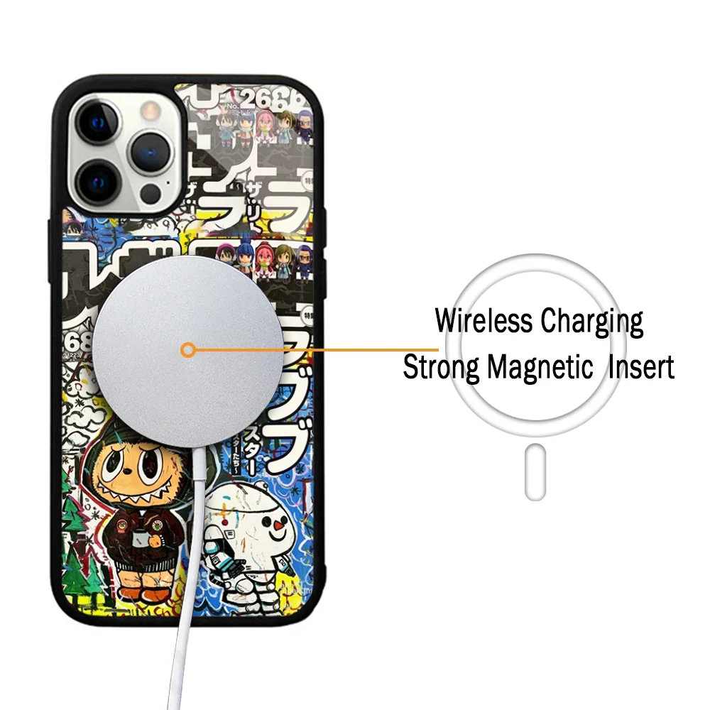 Cute Labubu Graffiti Art Phone Case For IPhone 11 12 13 14 15 Plus Pro Max Mirror Acrylic Cover For Magsafe