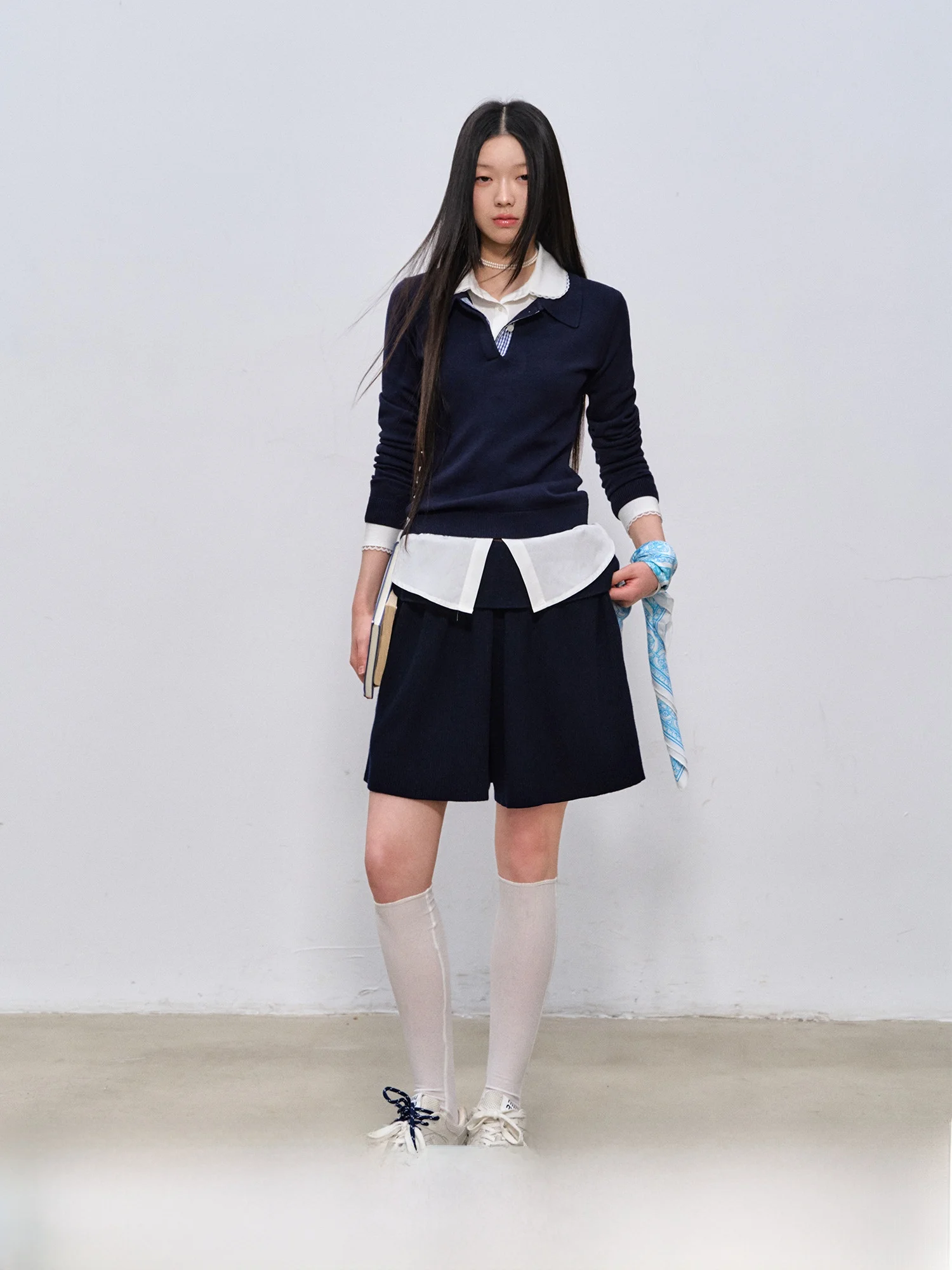 Slim Fit Base de malha irt Versátil Simples College Sle Faion Liberação LaluneDuCiel Padrão geométrico Faion feminino