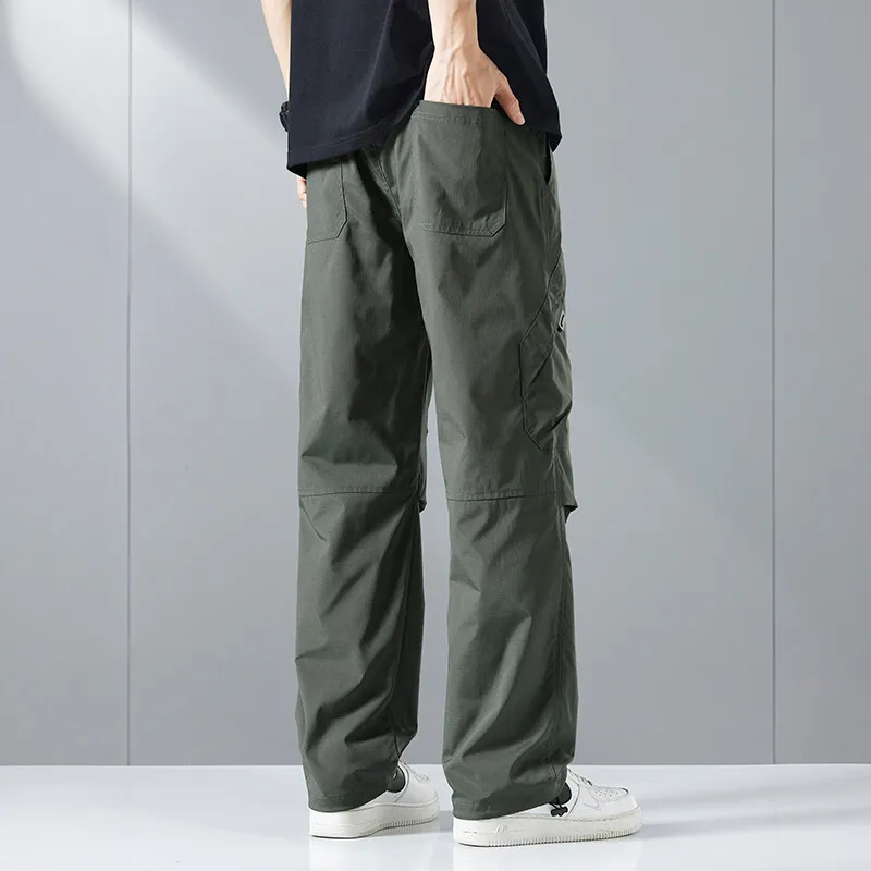 Pantalon Cargo ample à jambe droite pour hommes, Style militaire Vintage, vêtements de travail fonctionnels à taille élastique avec plis 3D, M-5XL