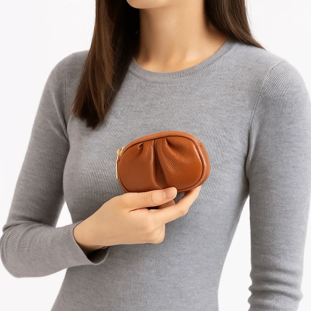

Clutch Bag Wrinkle Mini Wallet Double-layer Solid Color PU Leather Coin Purse Zipper Multifunctional Short Wallet Gift