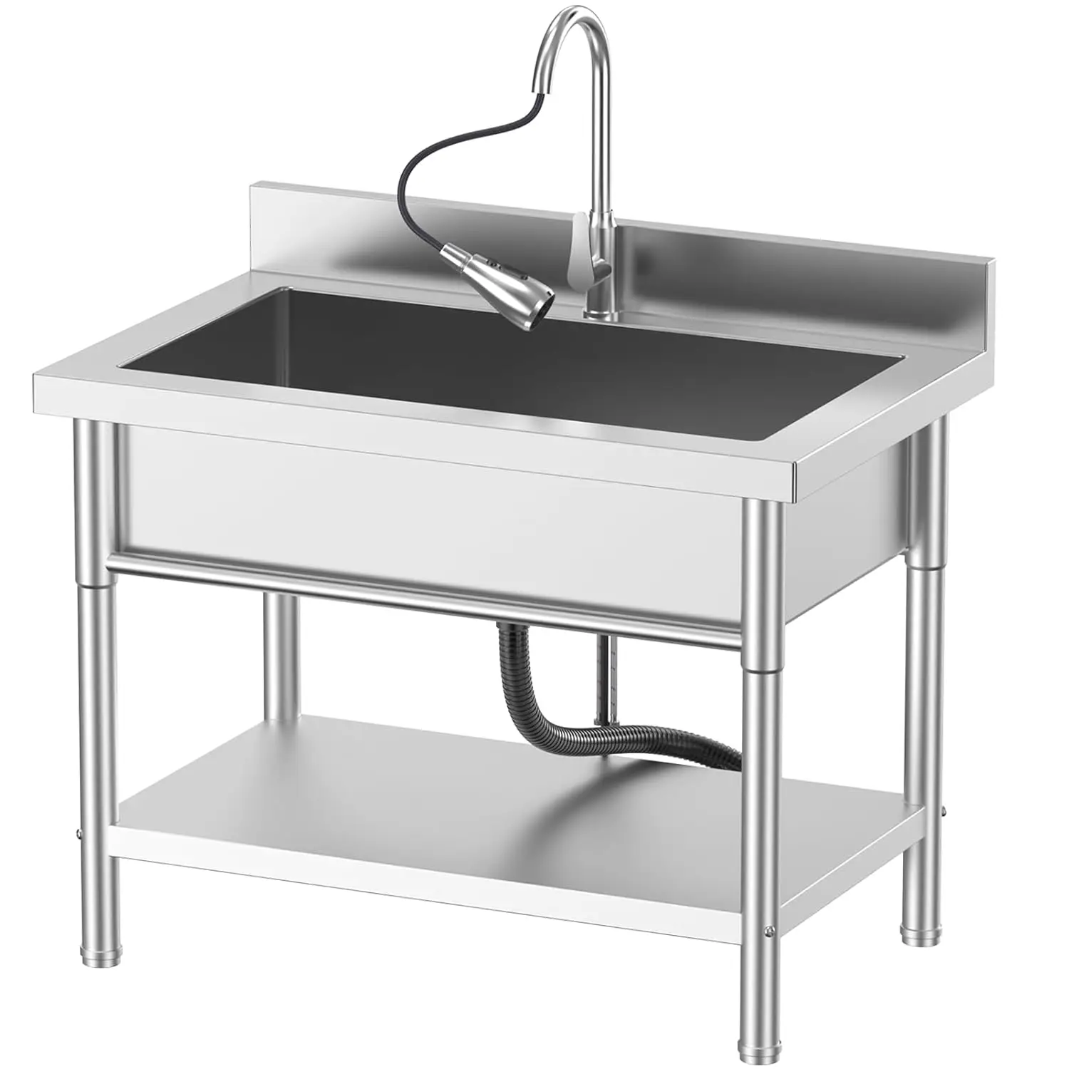 

Stainless Steel Utility Sink, 39.5" × 23.6" Freestanding Sink with 360° Retractable Cold and Hot Water Faucet,Hoses, Customized