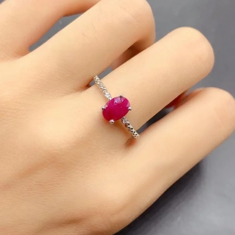 

Solid 925 Silver Natural Ruby Ring for Wedding 5mm*7mm 0.7ct Ruby Jewelry 18K Gold Plated Sterling Silver Gemstone Ring