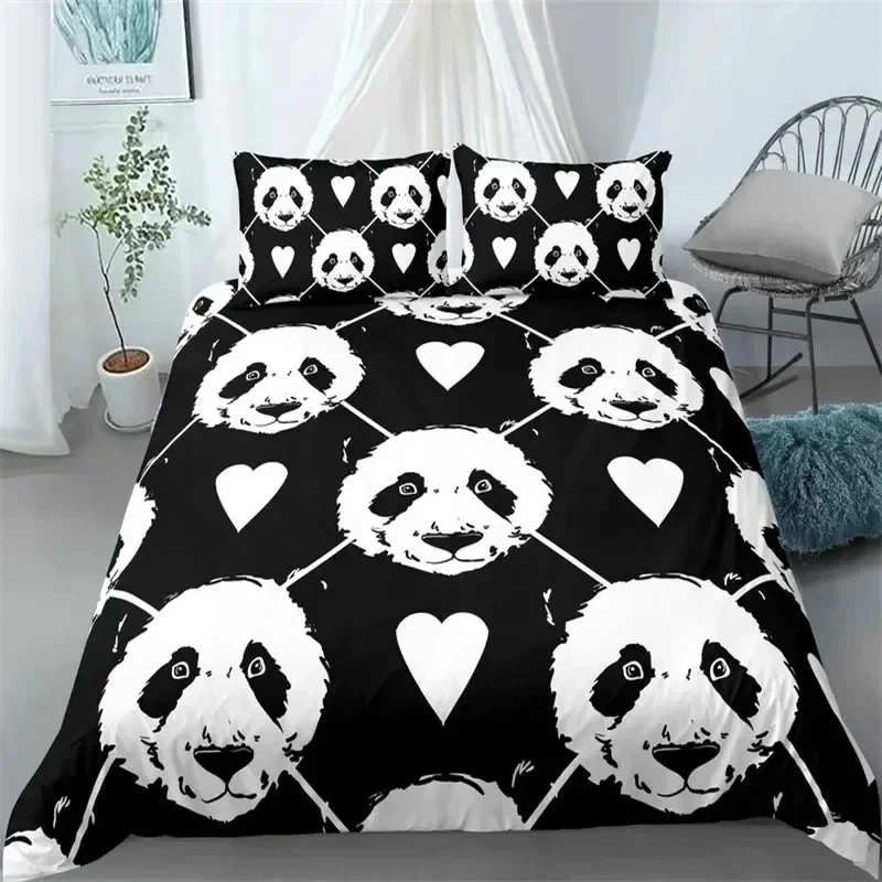 Cute Panda Duvet Cover Cartoon Animal Bedding Set Microfiber Giant Panda Comforter Cover Twin For Kids Girls Teen Kawaii Bedroom