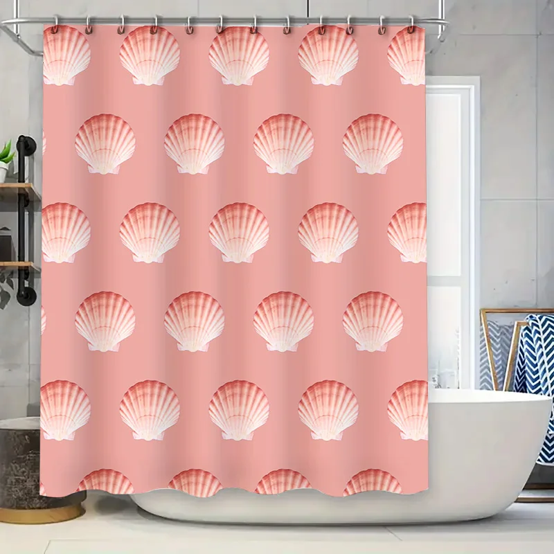 

Pink Seashell Shower Curtain Modern Bath Decor for Home Decoration Water Resistant Fabric with Hooks (24x70)