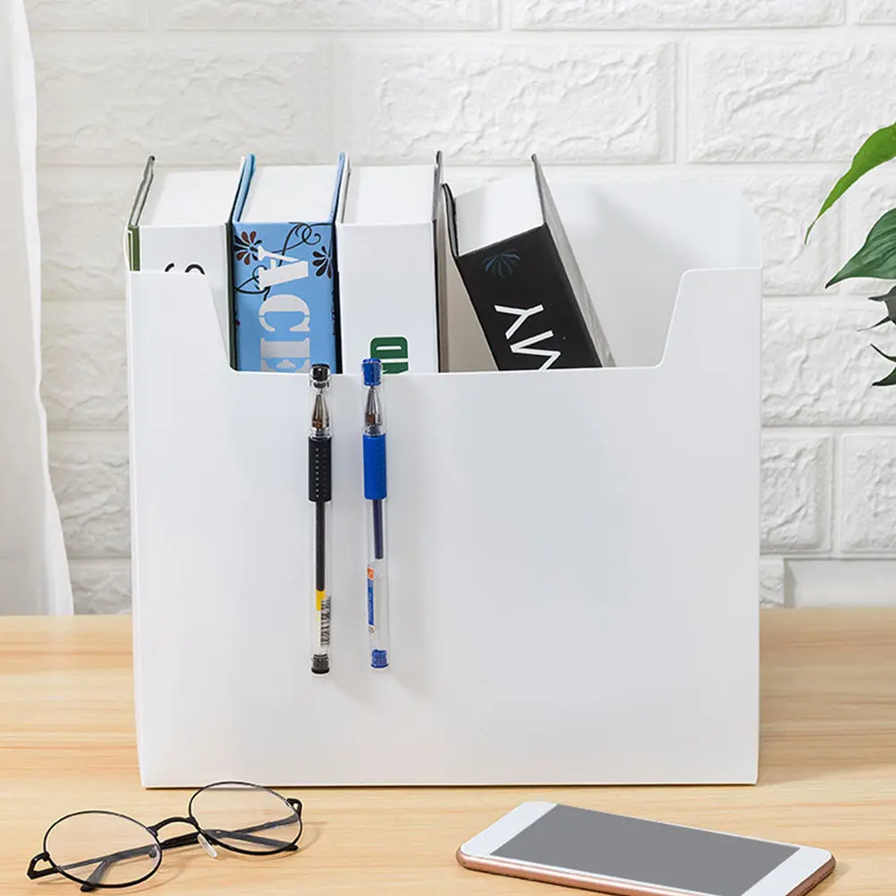 

2Pcs White Desktop Book Storage Boxes Large Capacity Storage Organizers for Books Magazines Office Classroom