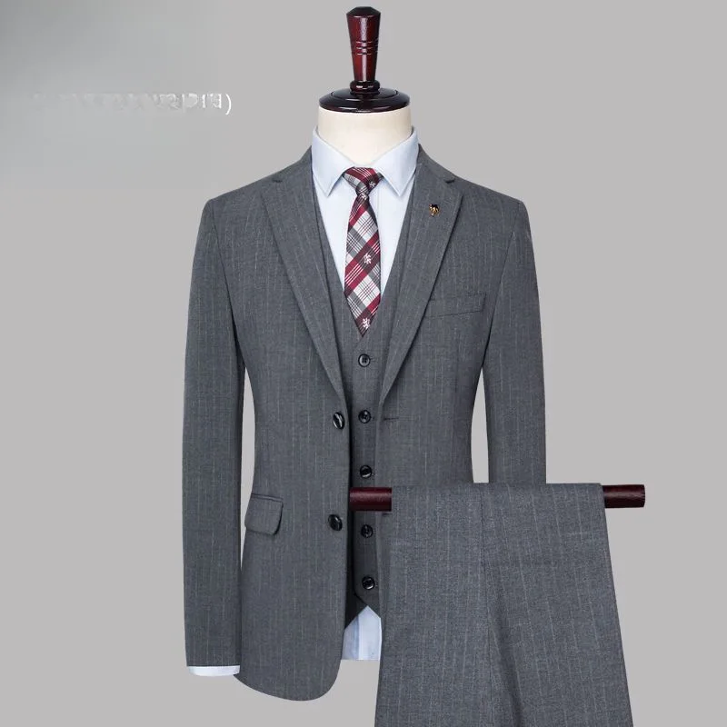 Ch616men's dreiteiliger Anzug gestreifte Trauzeugen Brautkleid koreanischen Stil schlanke Geschäft