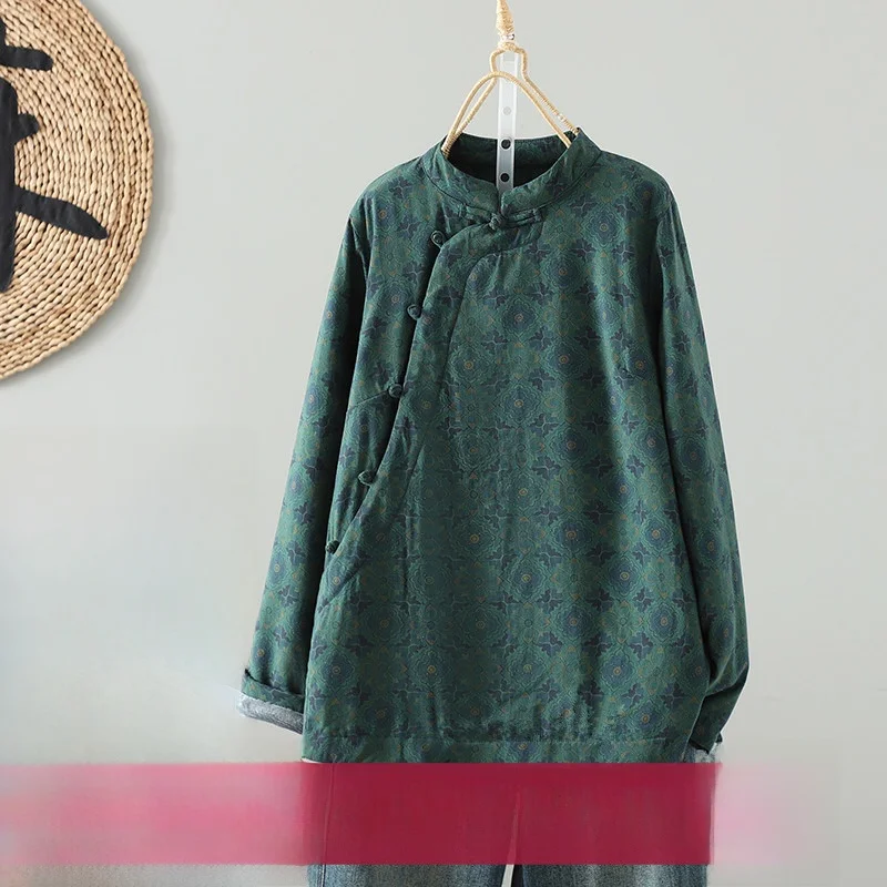 

Китайский женский топ с воротником-стойкой в стиле ретро, хлопковый женский топ с принтом на подкладке, зимний теплый хлопковый топ, маленький народный сле