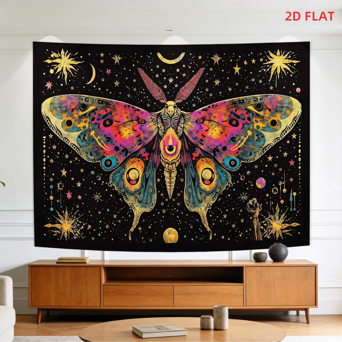 VIKAMA Psychedelic Moth Tapestry Boho Galaxy Wall Hanging Aesthetic Room Decor Vintage Art Dorm Bedroom