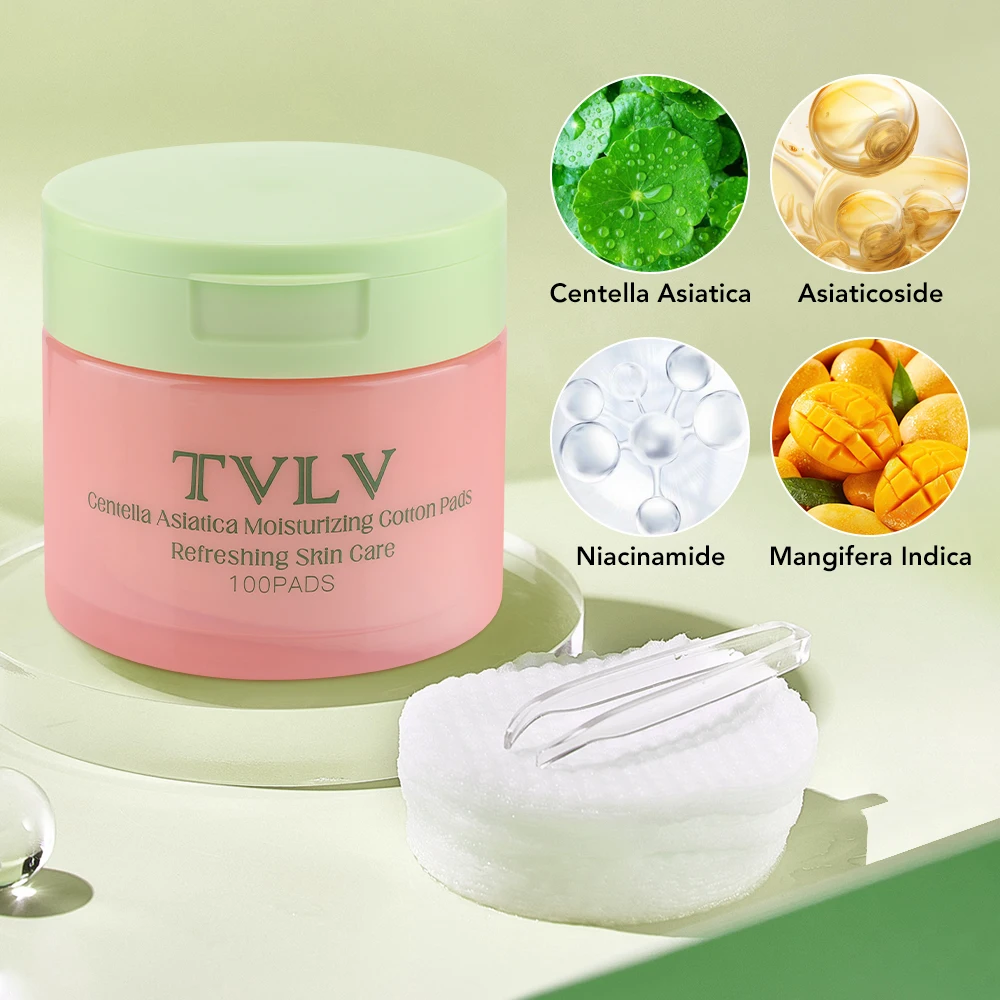 แผ่นเช็ดทำความสะอาดผิวหน้า 100 ชิ้น สารสกัดจากใบบัวบก ช่วยเติมความชุ่มชื้นอย่างล้ำลึก โทนเนอร์บำรุงผิว แผ่นสำลีเช็ดเครื่องสำอาง