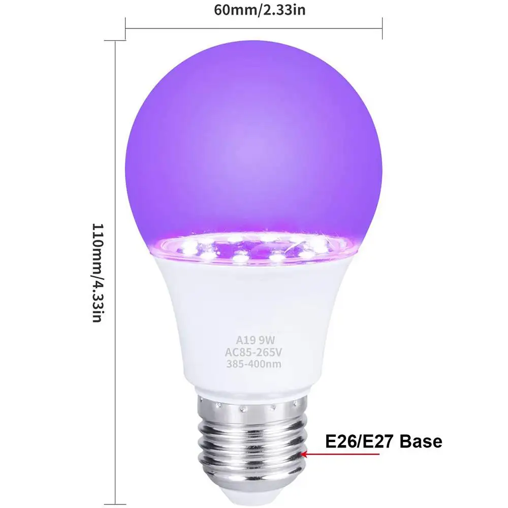 E27 UV Bulb lamps 9W UV LED Black lights Bulb Violet Decor for Blacklight Body Paint Fluorescent Poster uv led lamp bulb D30