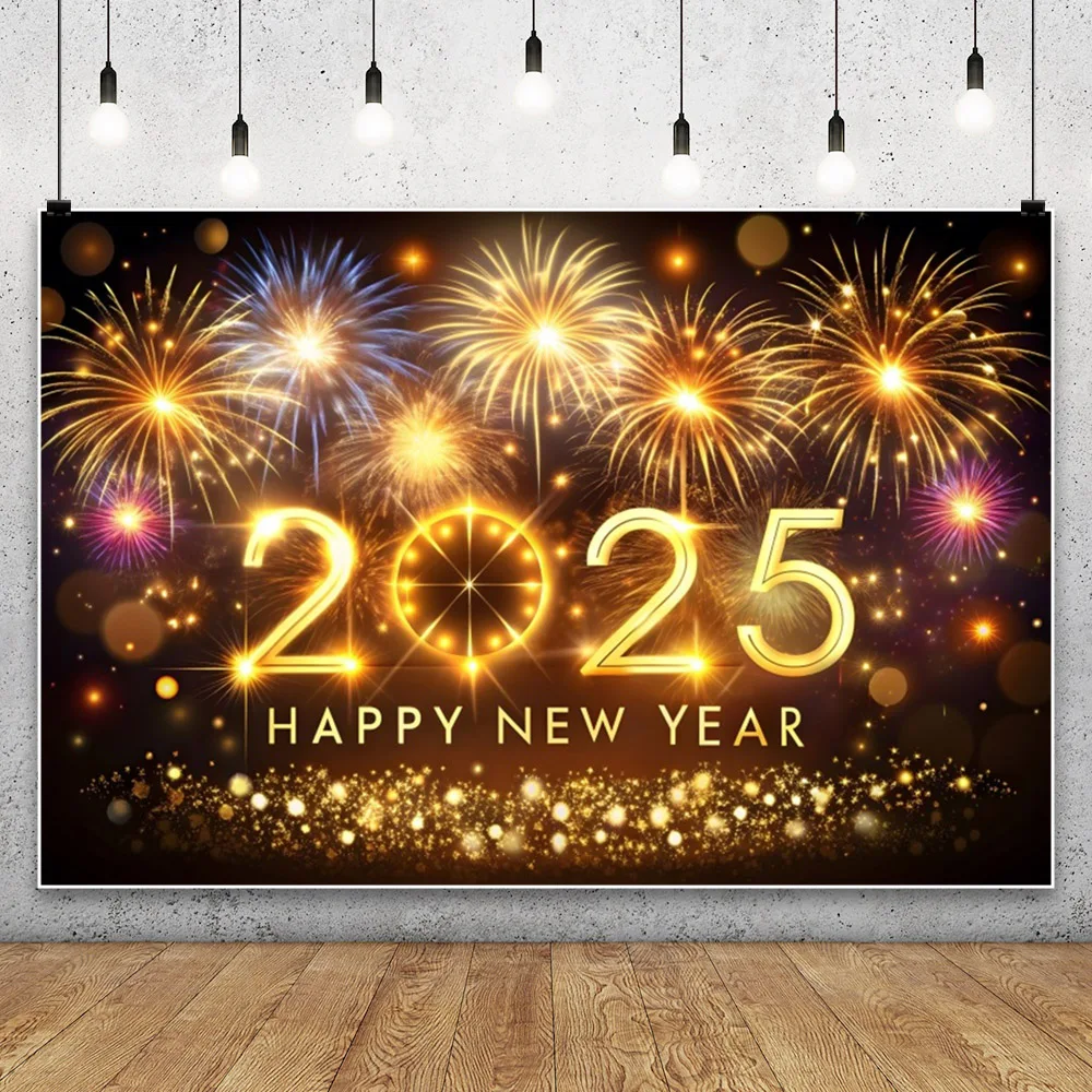 Happy New Year 2025 Carnival Backdrop For Photography Glitter Firework Party Background Family Baby Portrait Photographic Props