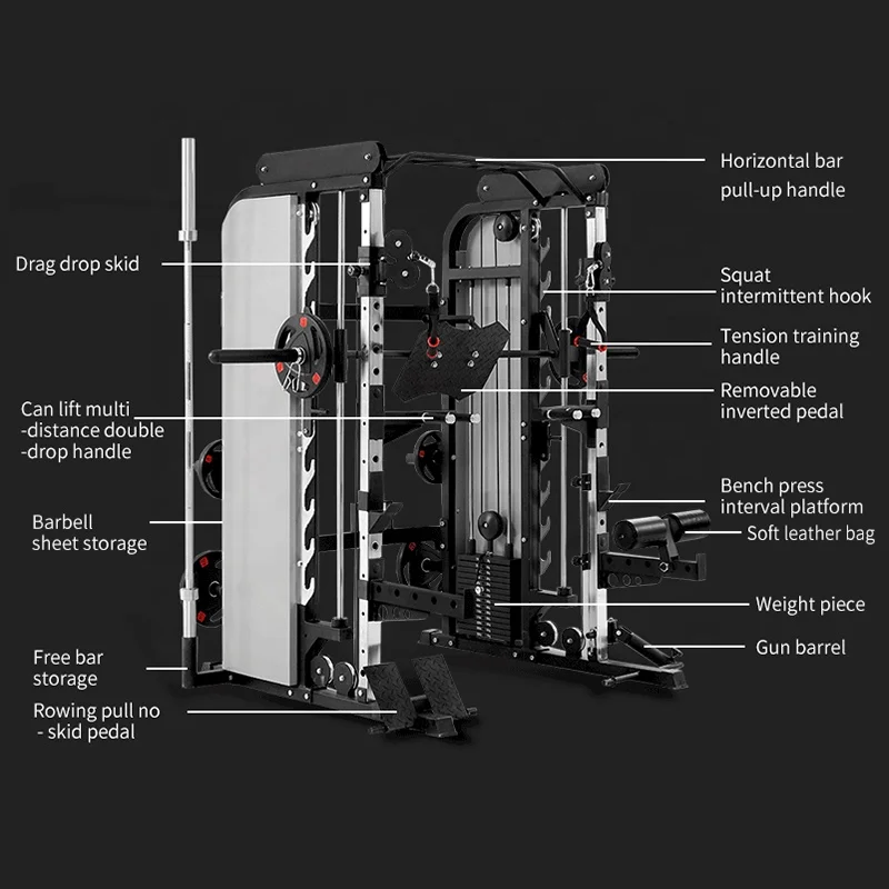 Professional Home Indoor Strength Training Large Workout Power Rack Fitness Multi Functional Smith Machine Gym Smith Machine