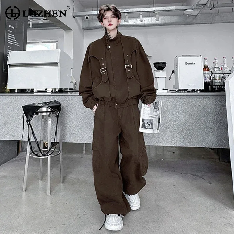 LUZHEN Original Handsome Two-piece Sets Men's Autumn Solid Color Patchwork Design Jacket 2025 Fashion Loose Casual Pants JY3832