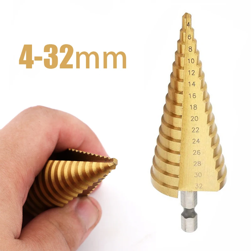 4 -32mm Wiertła sześciokątne HSS z powłoką tytanową Wiertła sześciokątne ze stali szybkotnącej Zestaw wierteł stopniowych Otwór stożkowy Frez do drewna Stożek metryczny