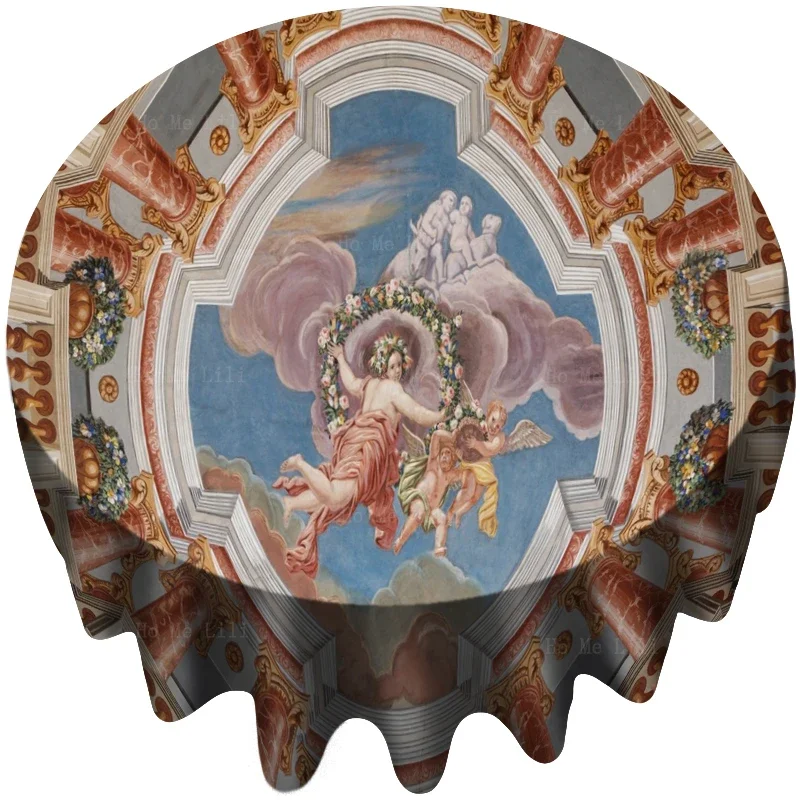 European Baroque Ceiling Cute Little Angel Reformed Episcopal Church Religious Images Round Tablecloth By Ho Me Lili Table Decor