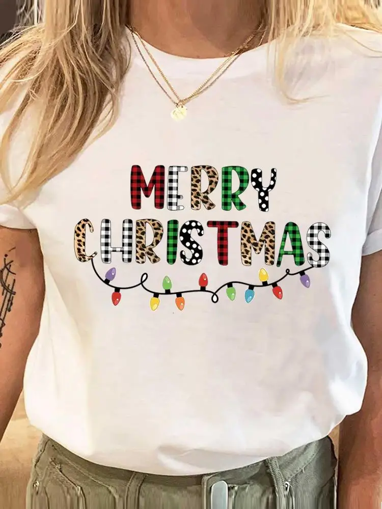 Sweet Trend Cute 90s Clothing Print Merry Christmas Women Fashion New Year Holiday Tee Short Sleeve T Female Graphic T-shirts