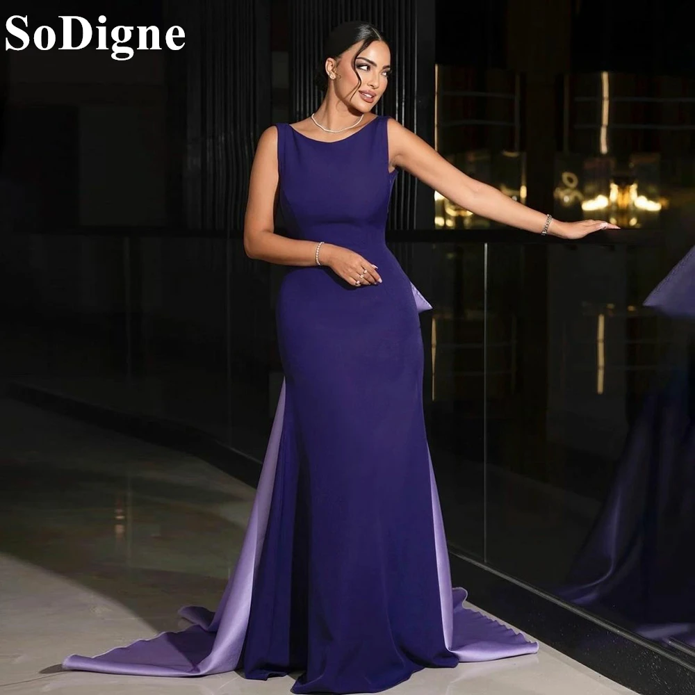 

SoDigne Elegant Purple Evening Dresses SCOOP Watteau Train Sleeveless Mermaid Party Dress Backless 2024 Prom Gowns Customized