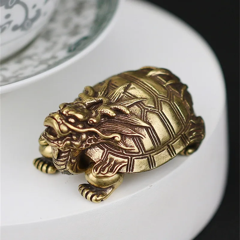 Pure Brass Dragon Turtle Metal Figurine Desk Decoration Animal Accessoires Miniatures Lucky Turtle Home Decoration Accessories