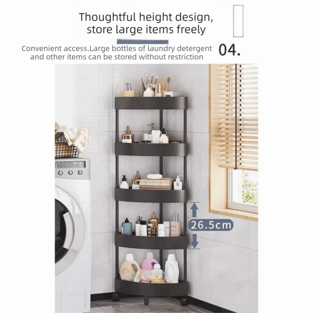 Multi-Tier Corner Storage Rack with Wheels Large Capacity Mobile Storage Rack Triangle Detachable Tiers Bathroom Storage Rack