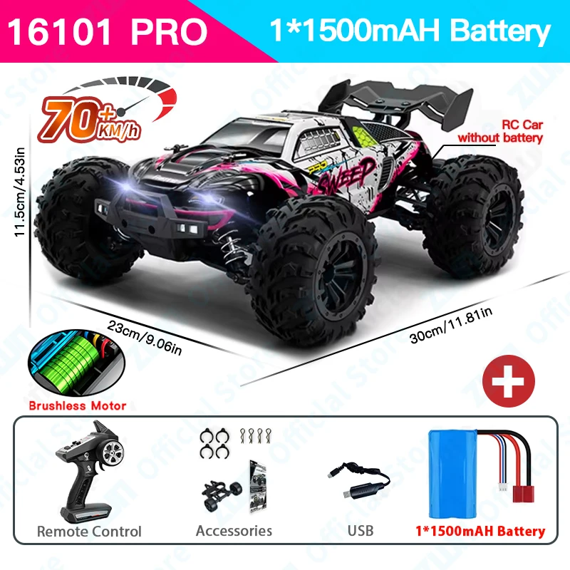 ZWN 1:16 70 km/u of 50 km/u 4WD RC auto met LED-afstandsbediening auto's hoge snelheid Drift Monster Truck voor kinderen vs Wltoys 144001   Speelgoed