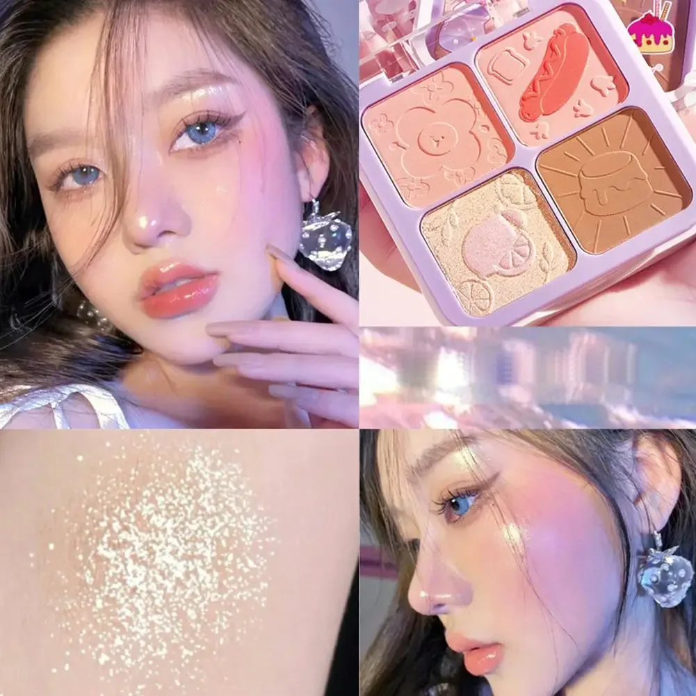 4 สี Peach Blush Palette เกาหลีแต่งหน้าเครื่องสําอาง Blush Highlight Trimming Powder All-in-one Palette สร้างธรรมชาติแต่งหน้าเปลือย