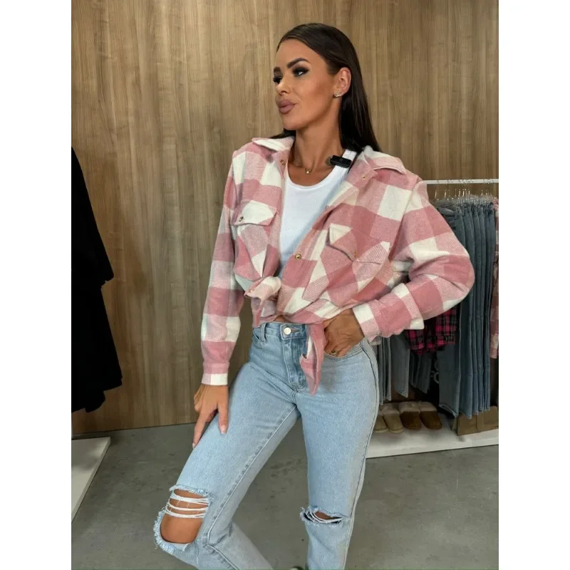 

Новые женские модные клетчатые рубашки с длинными рукавами, цветные клетчатые пуговицы, женские блузки, модный топ для молодых леди, повседневная одежда