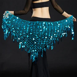 New Belly Dance Hip Scarf Triangle Mesh Diamond HipTowel Multi Layer Tassel Beaded Waist Chain Group Versatile Practice