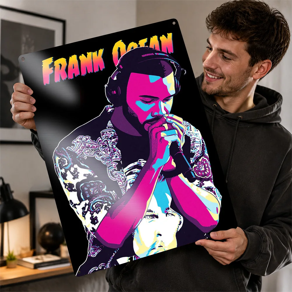Frank Ocean Pop Art Portrait Personalized 3D Textured Metal Poster Wall Art Tinplate Sign for Modern Home Decoration Luxury Room