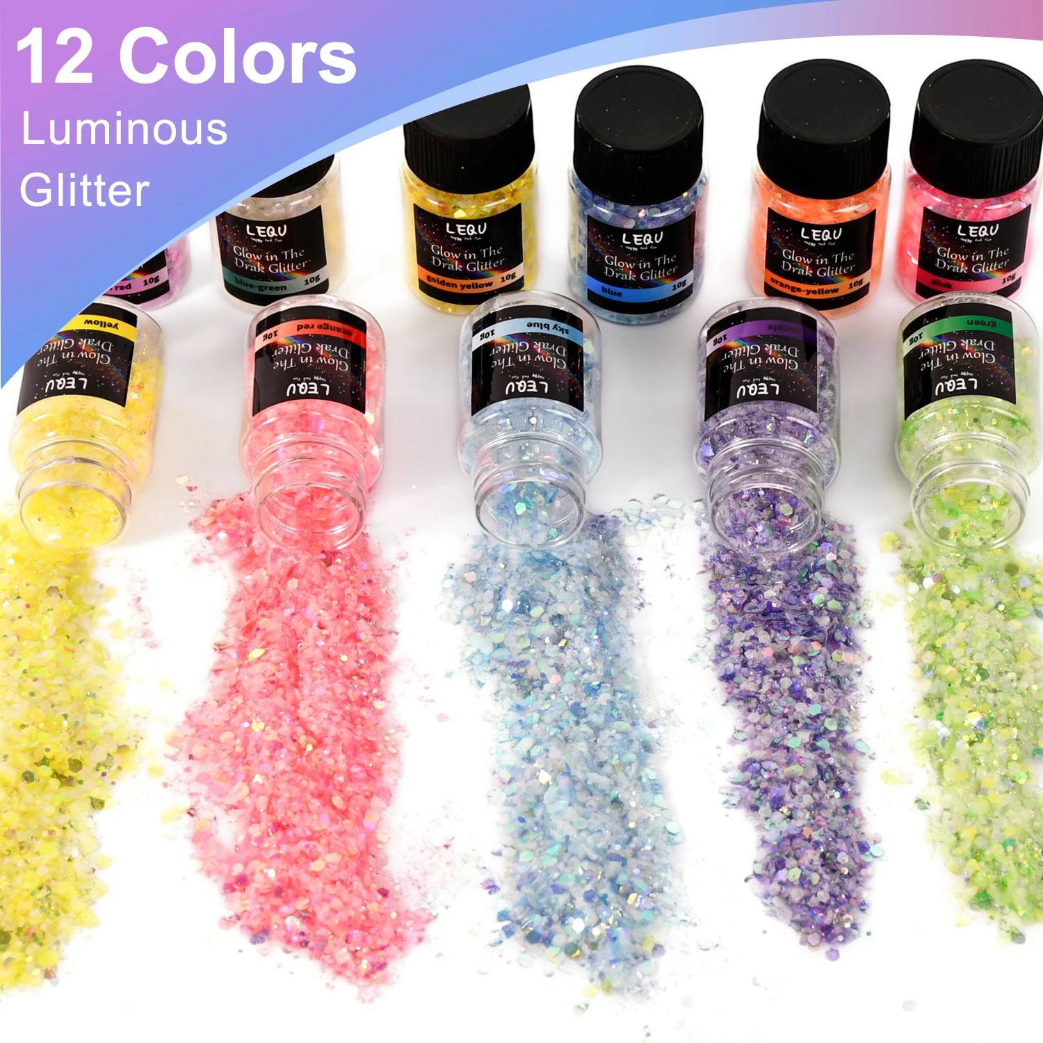 LEQU 12 Color Luminous Glitter Set Glow In Dark Sequins for Epoxy Resin Nail Art Handmade Jewelry Casting DIY Craft Decor