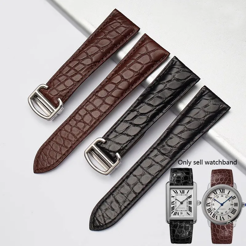 

Ремешок из крокодиловой кожи для Cartier Solo Tank London из натуральной кожи, черный, коричневый, ремешок для часов для мужчин и женщин 16, 18, 20, 22, 24 мм