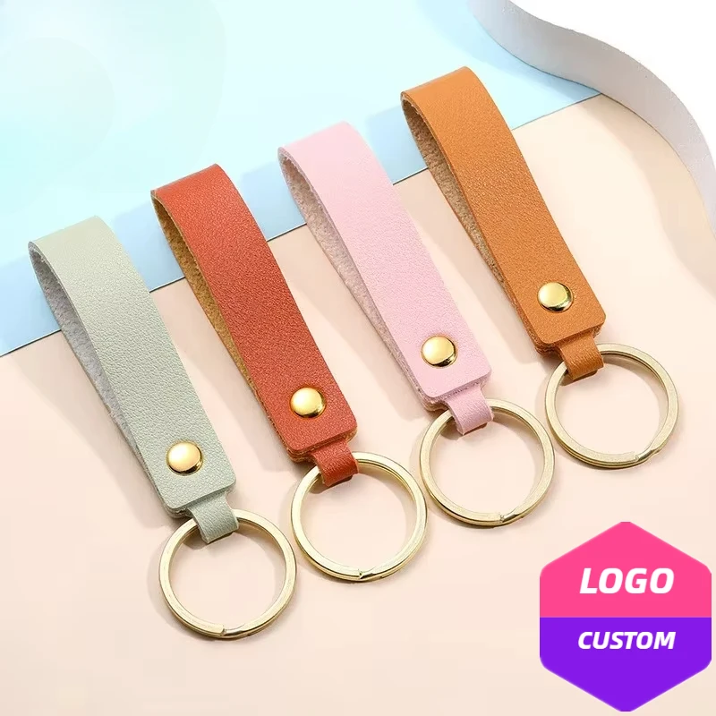 

Personalize PU Leather Belt Keychain for Men Women Ring Gift Custom LOGO Car Key Chain Holder Pendant Laser Engrave Bag Keyring