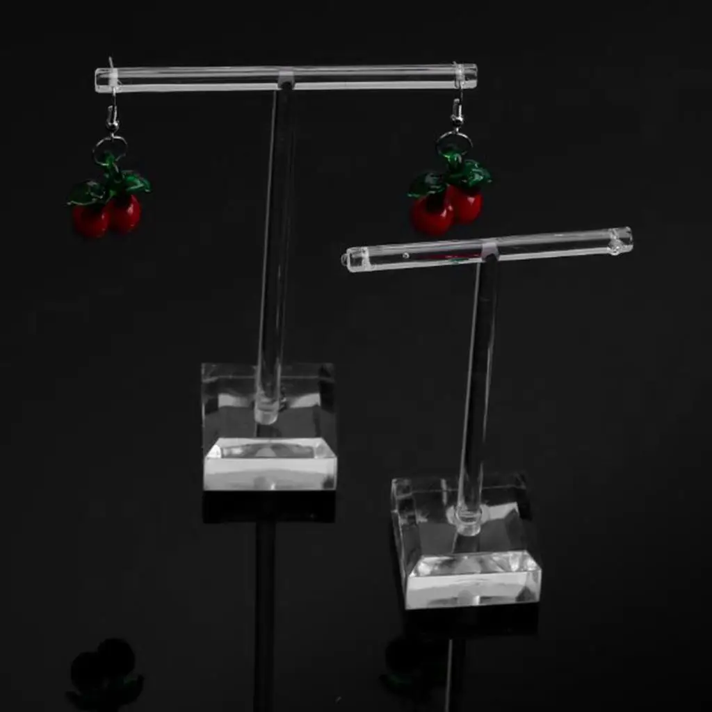 2 Pcs/Set Earrings Stand T-Shape Jewelry Organizer Acrylic Ear Studs Holder Hanger Display Rack for Craft Show Shop Home